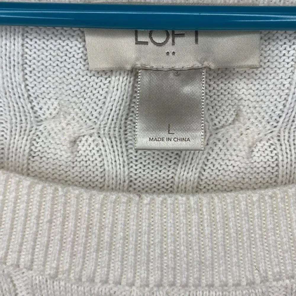 Loft Off White Crew Neck Cable Knit Sweater Size Large